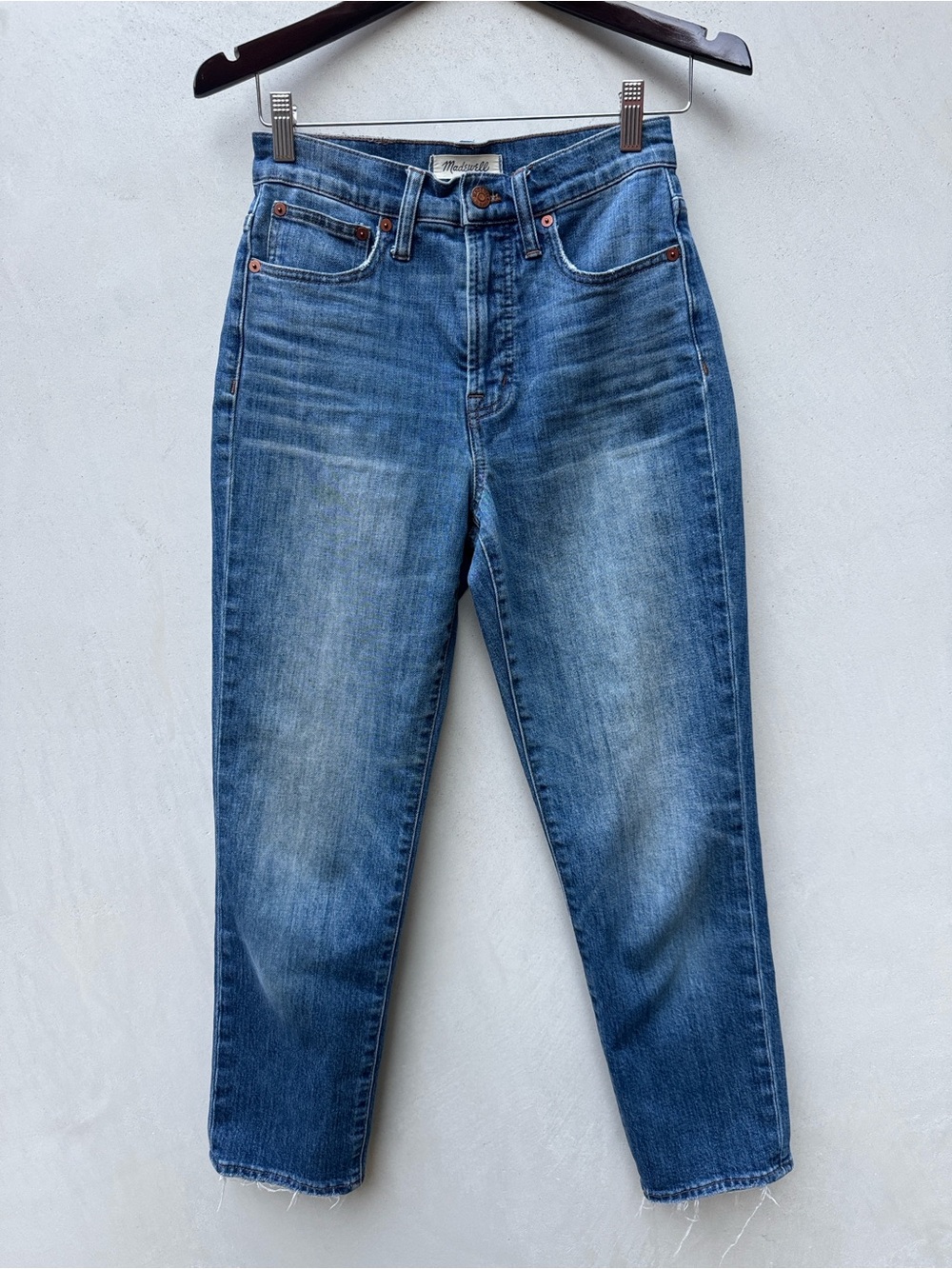 Madewell Perfect Vintage Crop Jeans High Rise Medium Wash Raw Hem Size 25